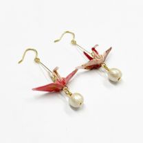【日本文化產品】 摺紙鶴棉珍珠耳環（粉色） 4580506137661image